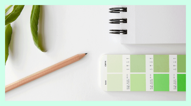 Creative Business Launch Course B Hero Image of a sketchbook, color swatches, pencil and greenery to help build your brand